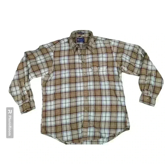 Vintage .VIYELLA Wool Blend Button Up Shirt Men's Large Yellow Blue Plaid - Picture 1 of 6